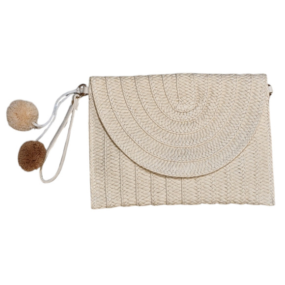 Straw Boho Beach Clutch Crossbody Strap Beachy Bohemian Vacation Coastal - Picture 1 of 4